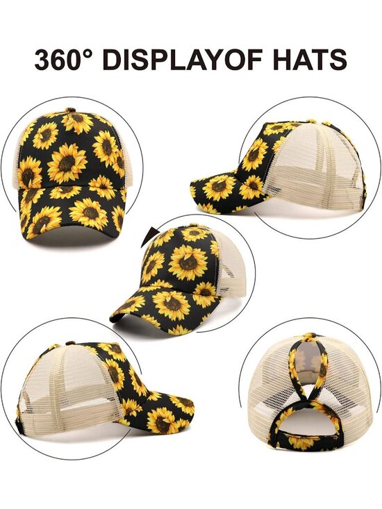 〽️Women Sunflower High Ponytail Baseball Cap Trucker Bad Hair Day Adjustable main image 4